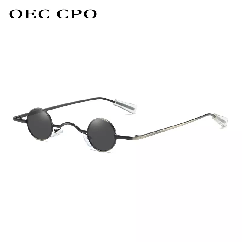 Óculos de sol vintage masculino, punk rock, clássico, redondo, pequeno, ponte larga, armação de metal, lentes pretas, para dirigir 1