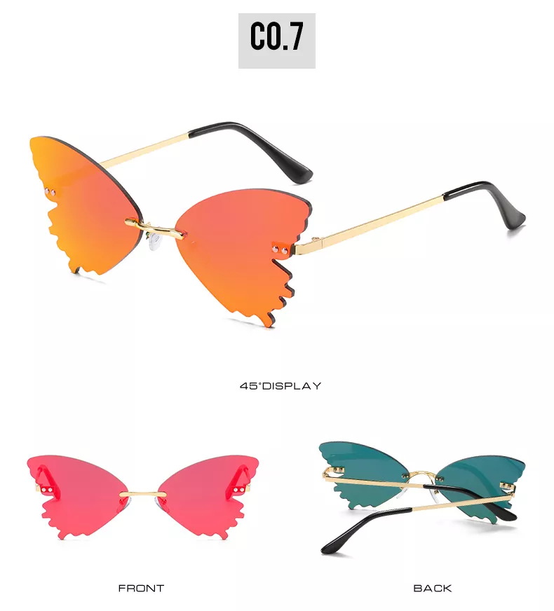 1923814303 1 Óculos de sol borboleta óculos de sol feminino design de marca de luxo sem aro gato olho óculos de sol tendência onda óculos streetwear