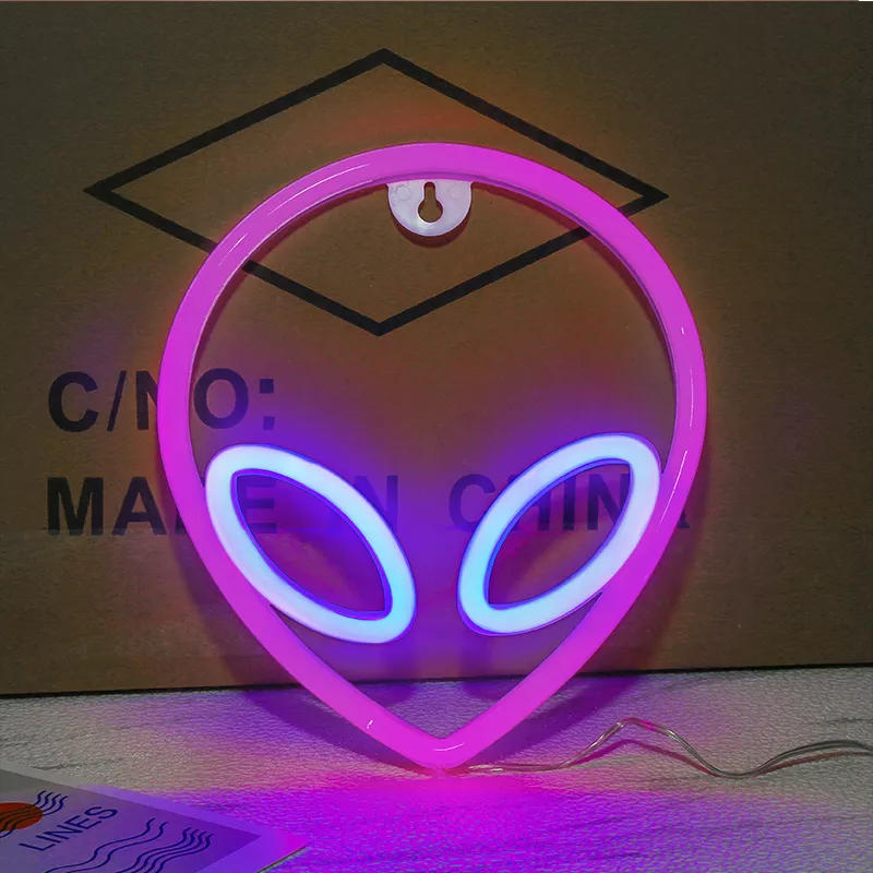 Luminária Neon Alien face em forma parede pendurado luzes para casa quarto das crianças saucerman led noite lâmpadas festa natal decoração da arte do feriado 2