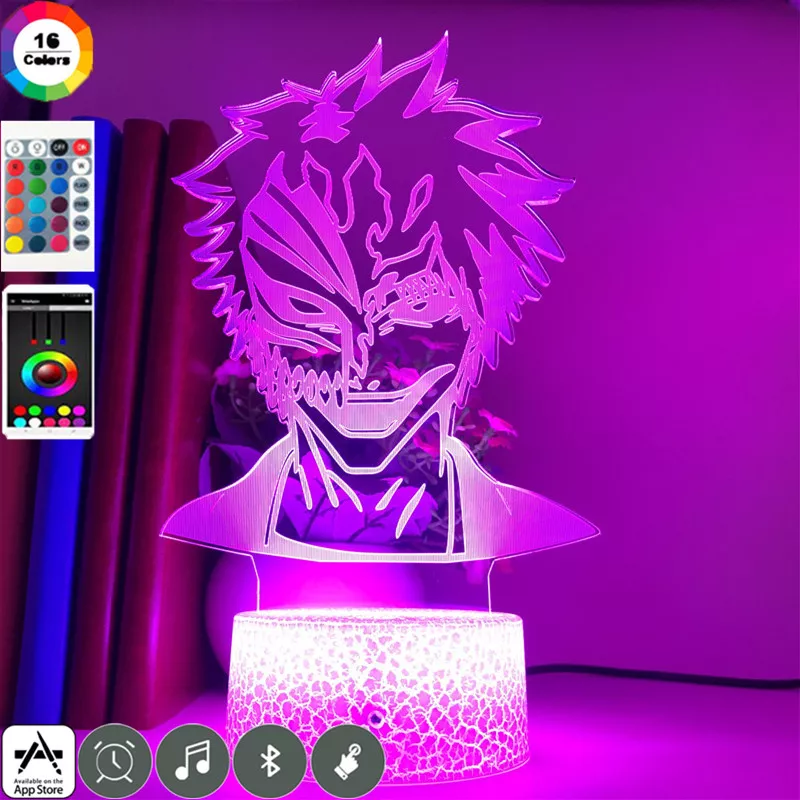 Luminária Bleach Anime lâmpada noturna de led 3d kurosaki ichigo, lâmpada noturna led para decoração de quarto infantil, luminária de mesa brinquedos para presente 2