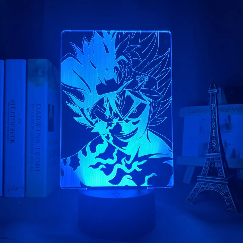 Luminária Black Clover Anime lâmpada 3d asta trevo preto luz para crianças, decoração de quarto luz noturna presente de aniversário mangá aparelho lâmpada asta 2