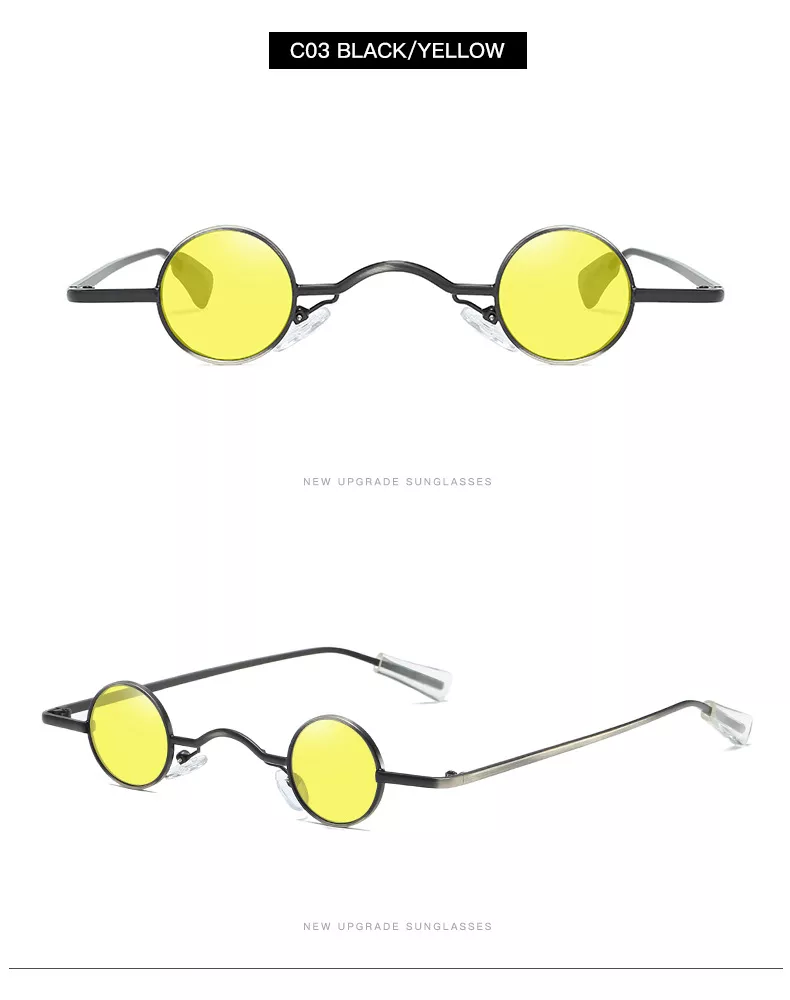 617135123 1 Óculos de sol vintage masculino, punk rock, clássico, redondo, pequeno, ponte larga, armação de metal, lentes pretas, para dirigir