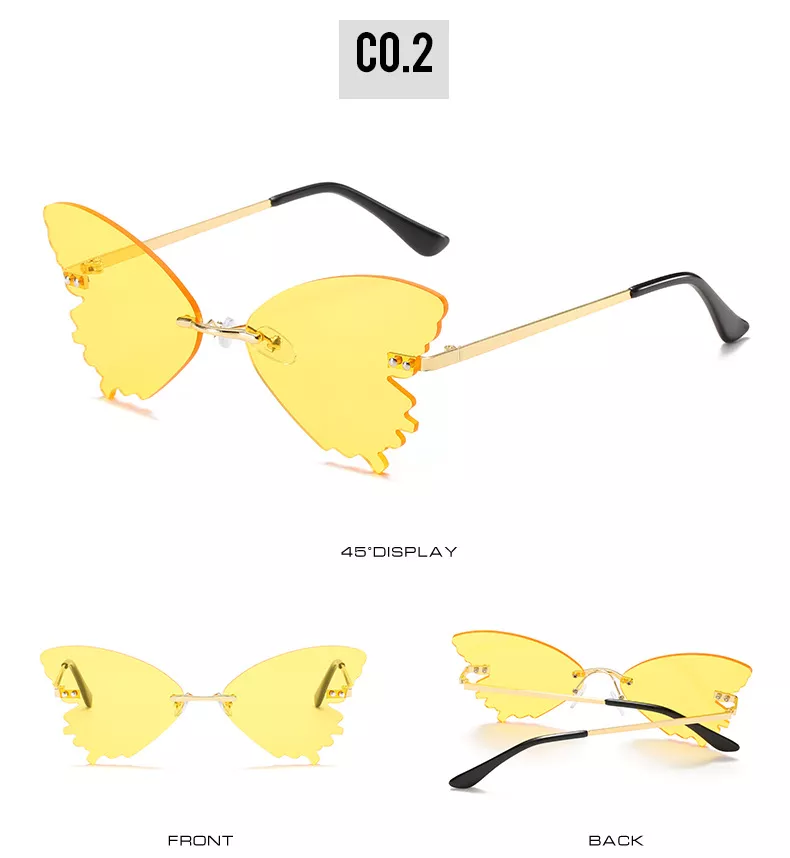 700642590 1 Óculos de sol borboleta óculos de sol feminino design de marca de luxo sem aro gato olho óculos de sol tendência onda óculos streetwear