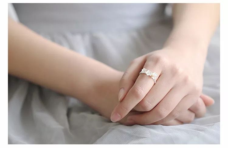 76416334 1 Anel elegante 925 anéis de prata esterlina flor de ameixa para mulheres tamanho ajustável anel de dedo joia estiloso