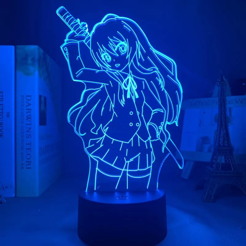 Luminária Toradora Anime Taiga luz noturna em led, para decoração de quarto, luz noturna colorida, anime waifu 3d 3