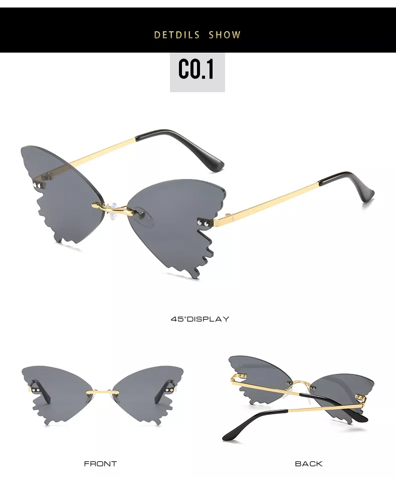 80915816 1 Óculos de sol borboleta óculos de sol feminino design de marca de luxo sem aro gato olho óculos de sol tendência onda óculos streetwear