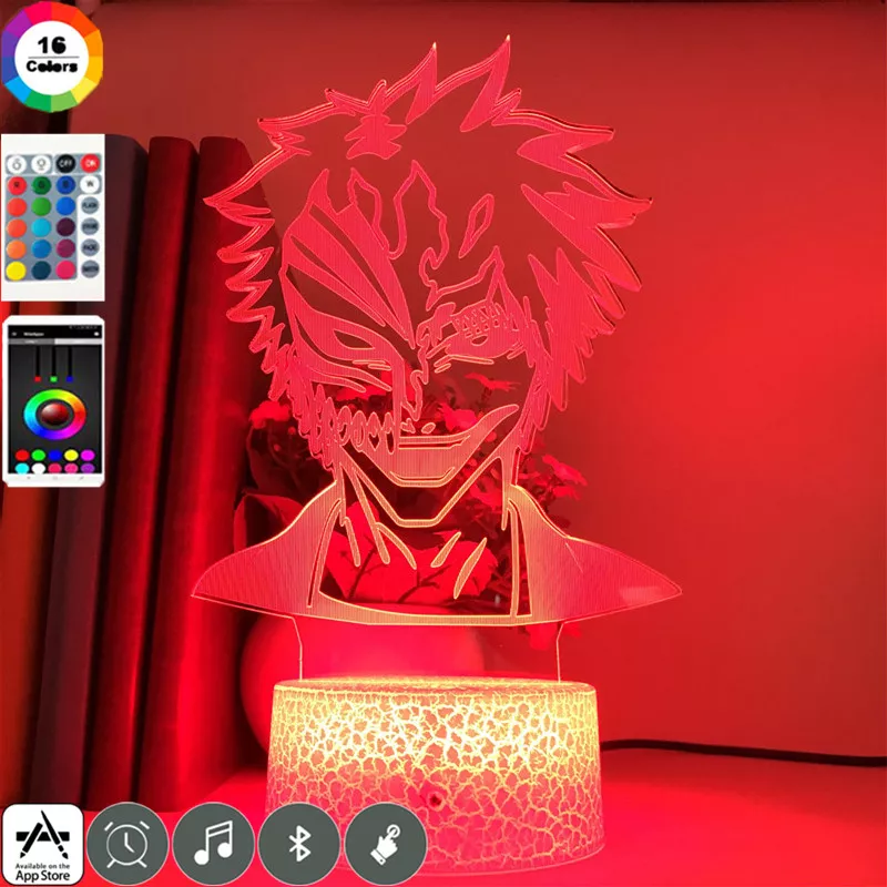 837767142 1 Luminária Bleach Anime lâmpada noturna de led 3d kurosaki ichigo, lâmpada noturna led para decoração de quarto infantil, luminária de mesa brinquedos para presente