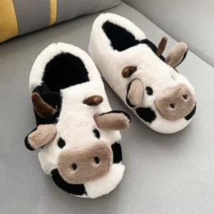 Pantufa Vaca Vaquinha chinelo frio animal bonito para as mulheres meninas moda kawaii macio inverno quente chinelos mulher dos desenhos animados leite vaca casa chinelos sapatos engraçados 1