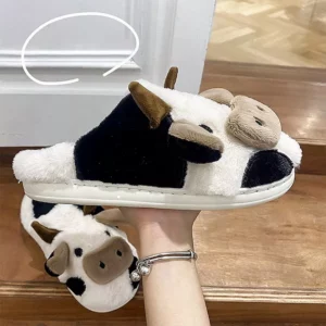 Pantufa Vaca Vaquinha chinelo frio animal bonito para as mulheres meninas moda kawaii macio inverno quente chinelos mulher dos desenhos animados leite vaca casa chinelos sapatos engraçados 1