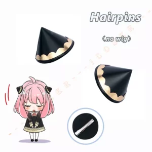 Prendedor de Cabelo Anime Spy x Family anya falsificador hairpins cosplay peruca acessórios preto enfeites de cabelo acessórios cônicos cos adereços menina 1