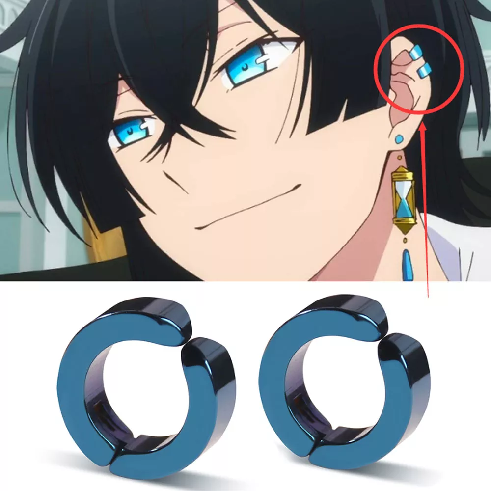 Brinco Anime The Case Study of Vanitas brincos do parafuso prisioneiro anime vanita cosplay personalizado azul orelha clipe de osso masculino titânio aço jóias presentes 1