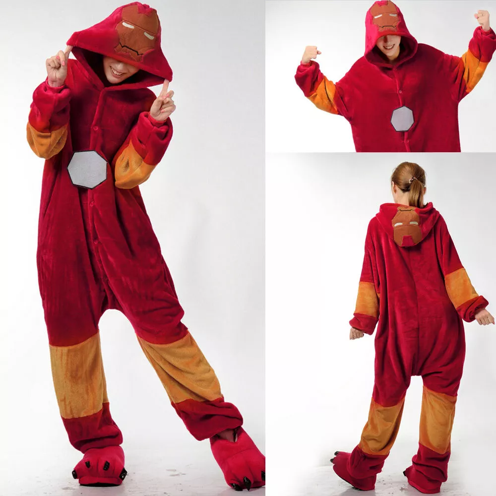 Pijama Homem de ferro kigurumi anime pijamas inverno flanela adulto dos desenhos animados das mulheres dos homens cosplay traje 1