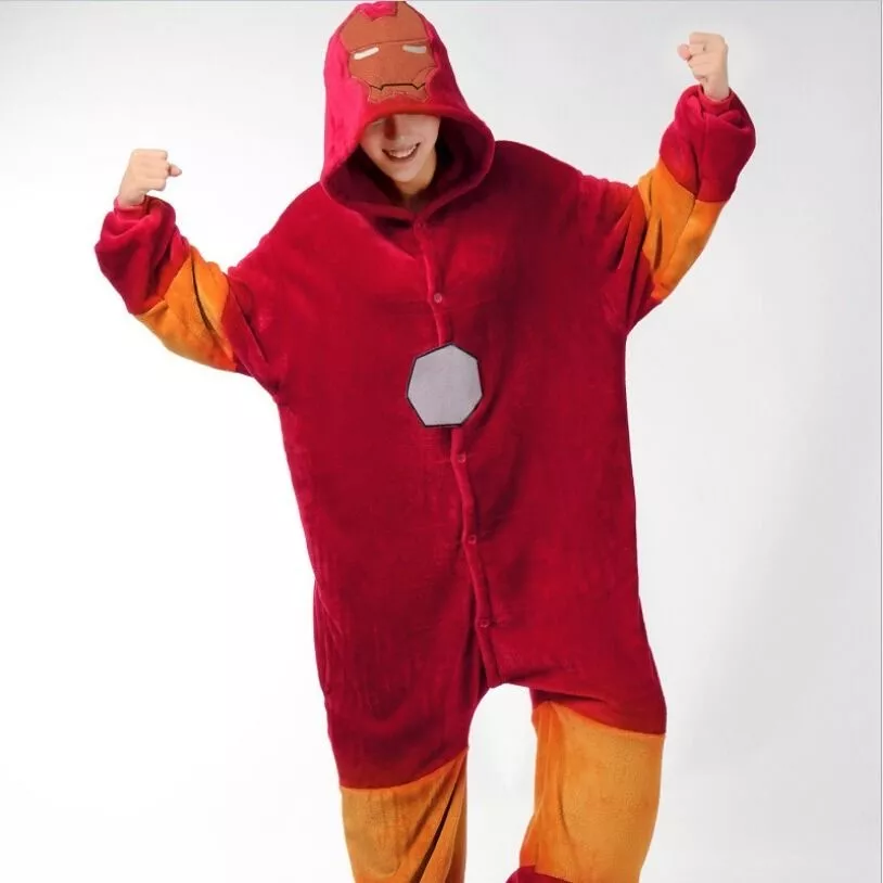 Pijama Homem de ferro kigurumi anime pijamas inverno flanela adulto dos desenhos animados das mulheres dos homens cosplay traje 2